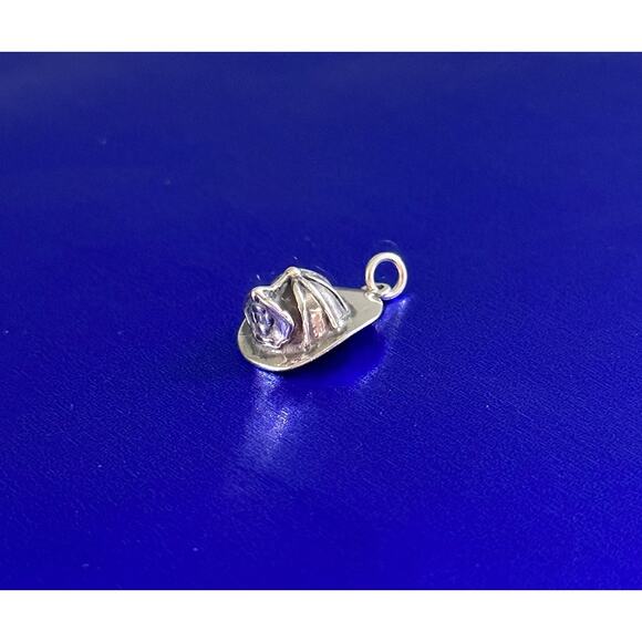 Sterling Silver Oxidized Firefighter Helmet Charm - Picture 1 of 8